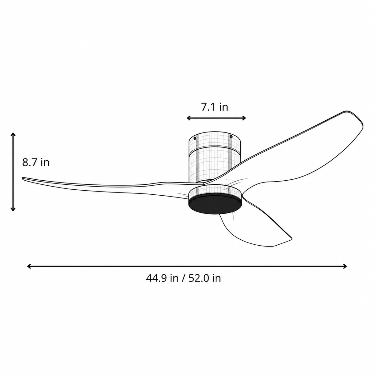 Silent Ceiling Fan with Integrated LED - Black & Black ABS