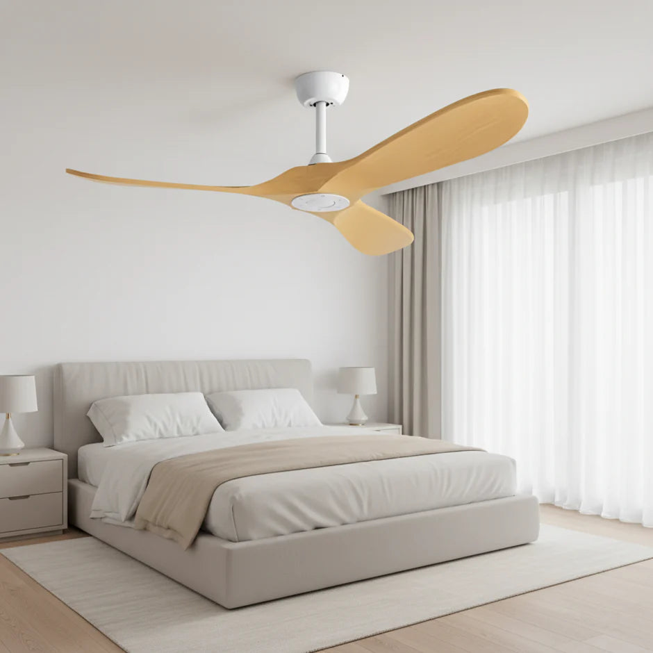 Quiet Vintage Ceiling Fan - White and Light Brown ABS