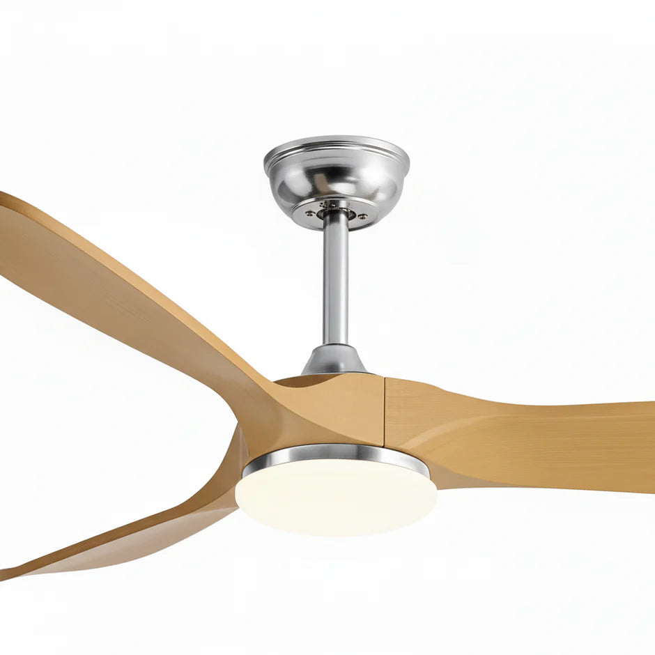 Silent Vintage Ceiling Fan with LED - Silver and Natural Brown ABS