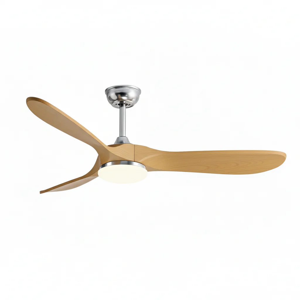 Silent Vintage Ceiling Fan with LED - Silver and Natural Brown ABS