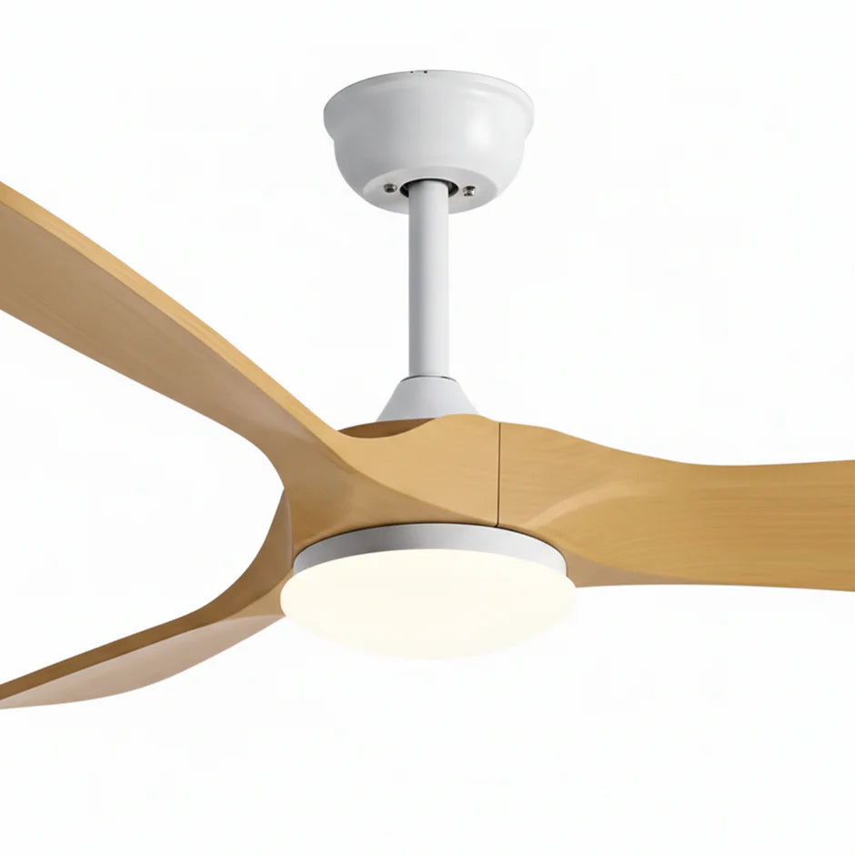 Quiet Vintage Ceiling Fan with LED - White and Natural Brown ABS