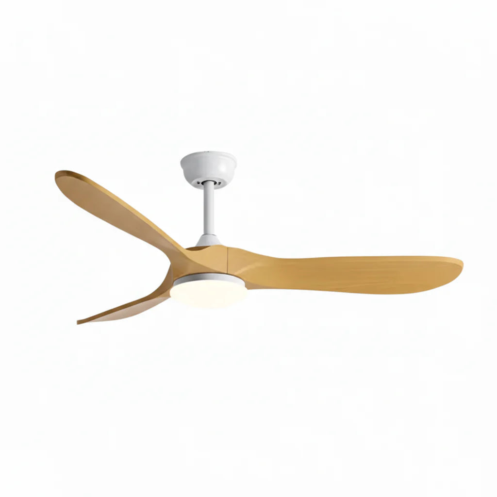 Quiet Vintage Ceiling Fan with LED - White and Natural Brown ABS