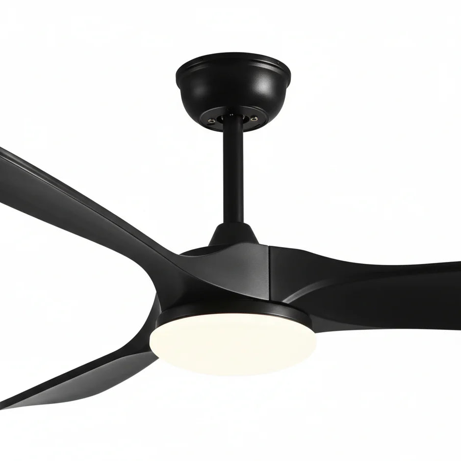 Quiet Vintage Ceiling Fan with LED - Black and Black ABS