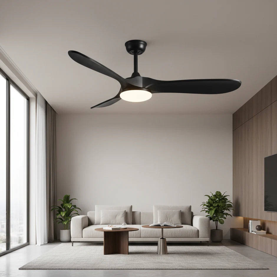 Quiet Vintage Ceiling Fan with LED - Black and Black ABS