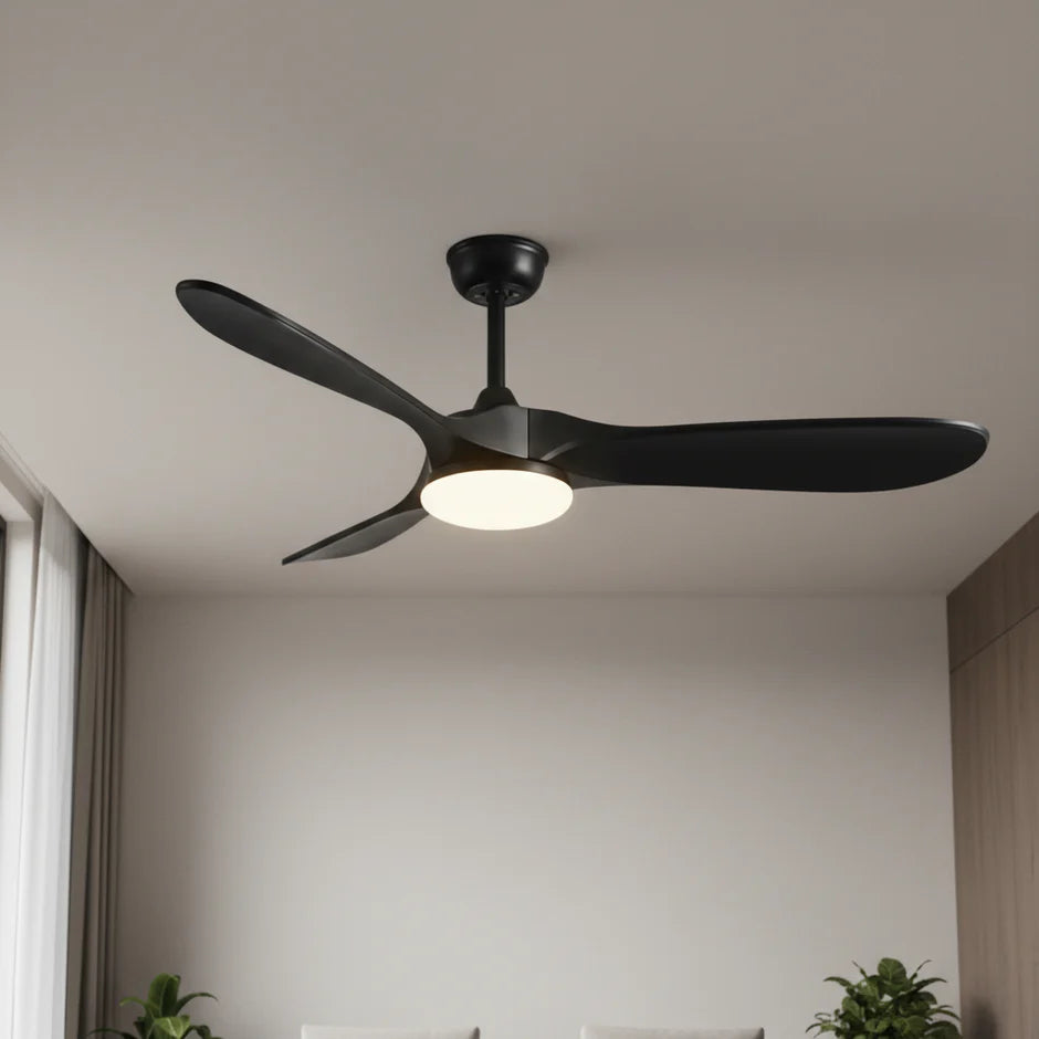 Quiet Vintage Ceiling Fan with LED - Black and Black ABS
