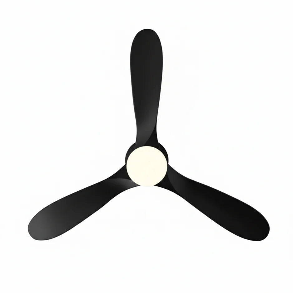 Quiet Vintage Ceiling Fan with LED - Black and Black ABS
