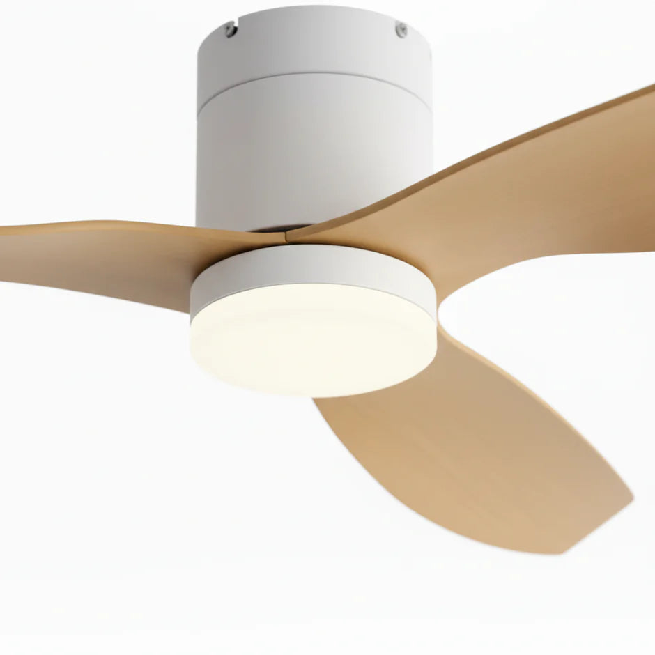 Silent Ceiling Fan with Integrated LED - White & Light Wood ABS