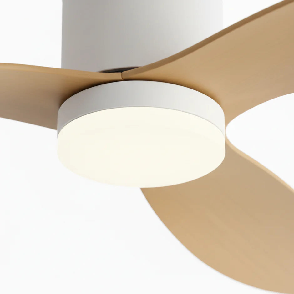 Silent Ceiling Fan with Integrated LED - White & Light Wood ABS