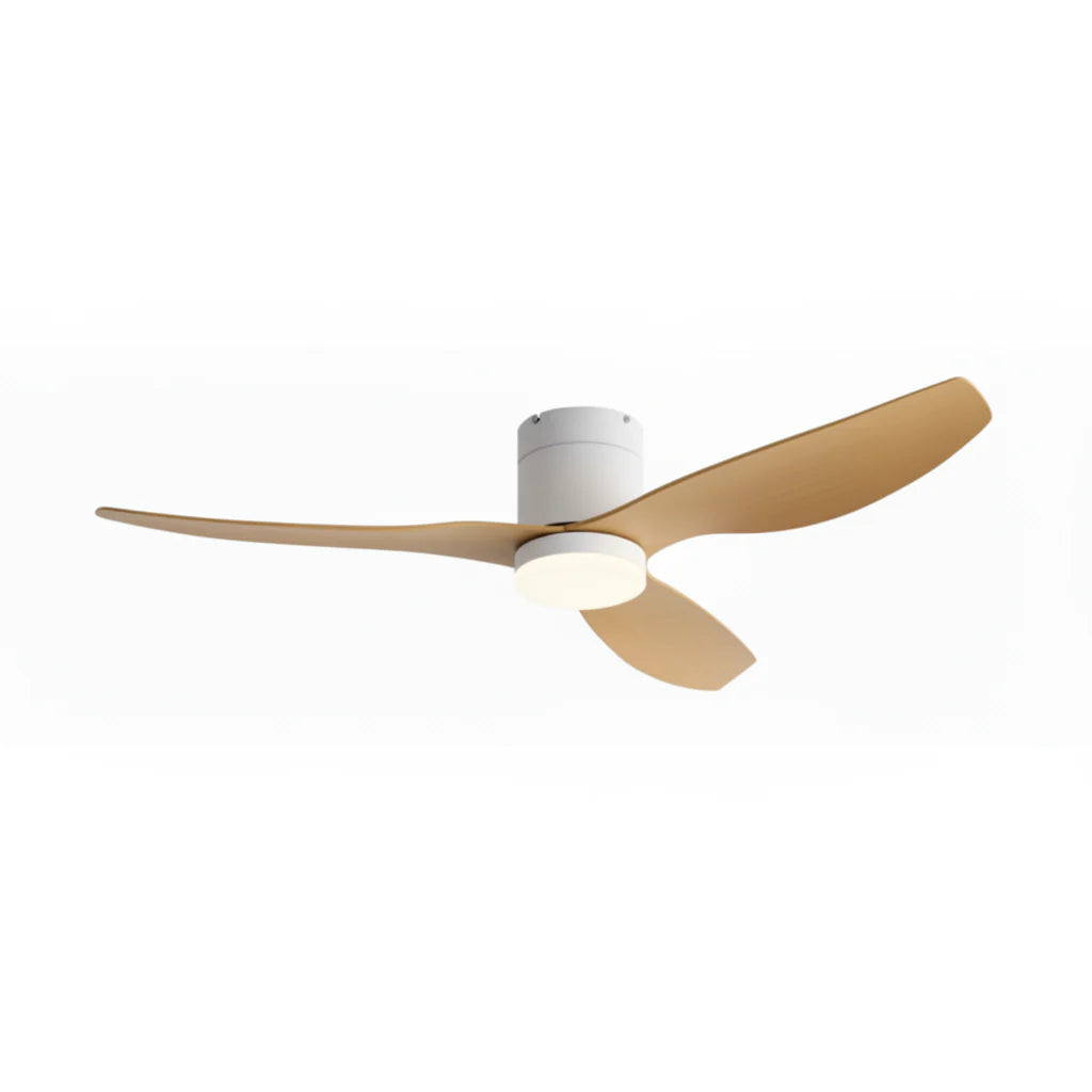 Silent Ceiling Fan with Integrated LED - White & Light Wood ABS