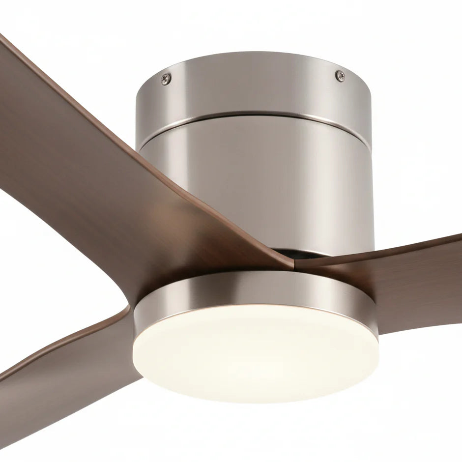 Quiet Ceiling Fan with Integrated LED - Silver & Dark Wood ABS