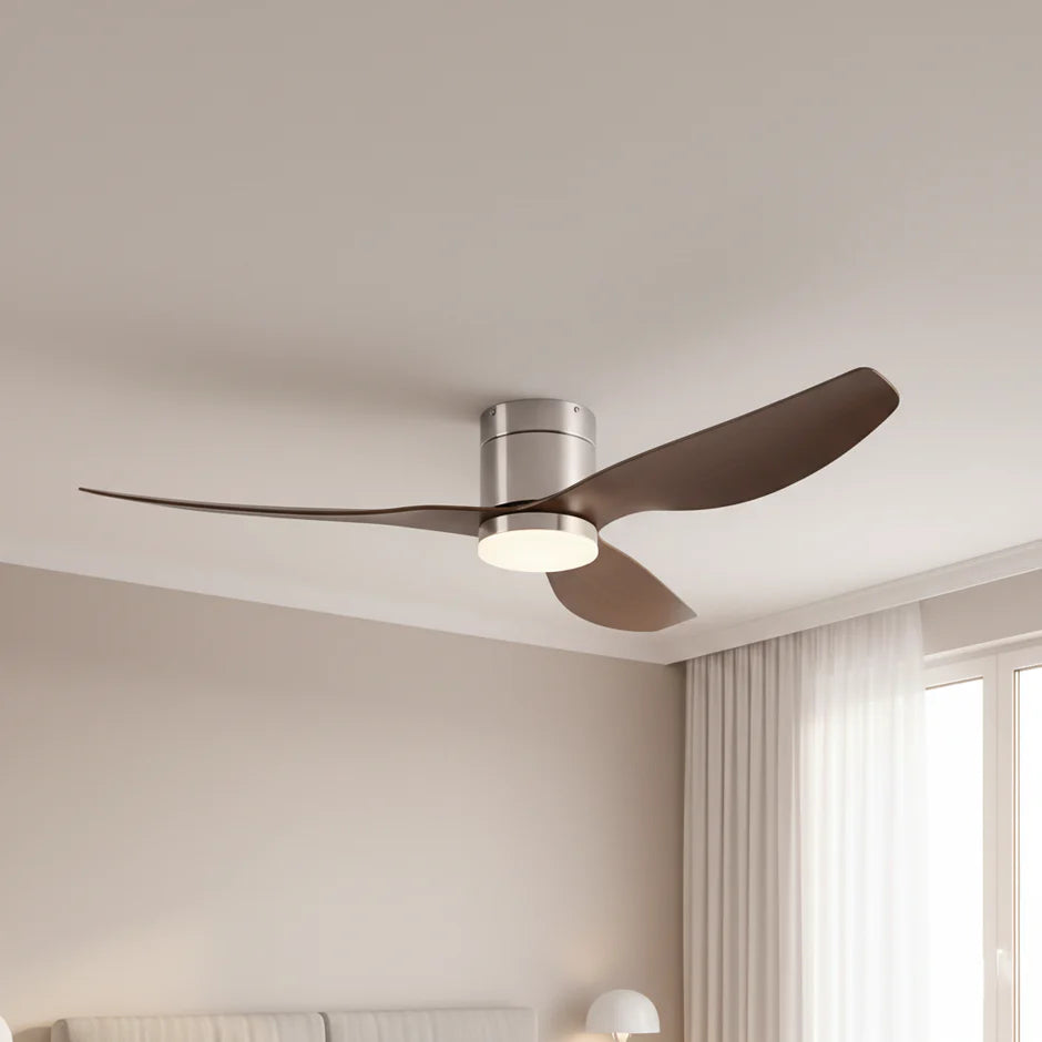 Quiet Ceiling Fan with Integrated LED - Silver & Dark Wood ABS