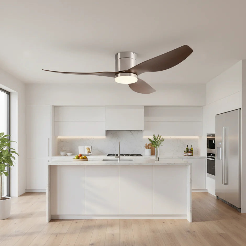 Quiet Ceiling Fan with Integrated LED - Silver & Dark Wood ABS