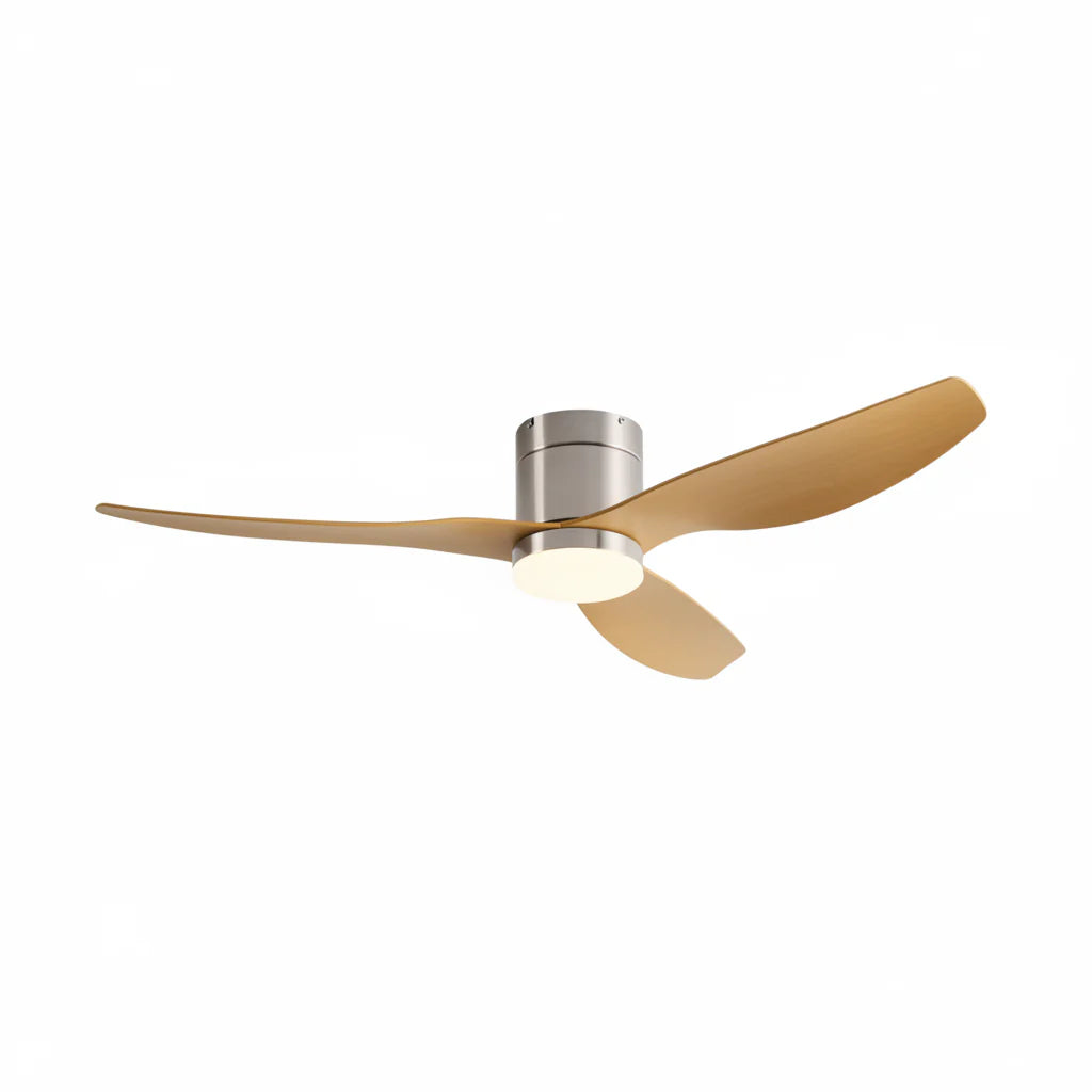 Integrated LED Silent Ceiling Fan - Silver & Light Wood ABS