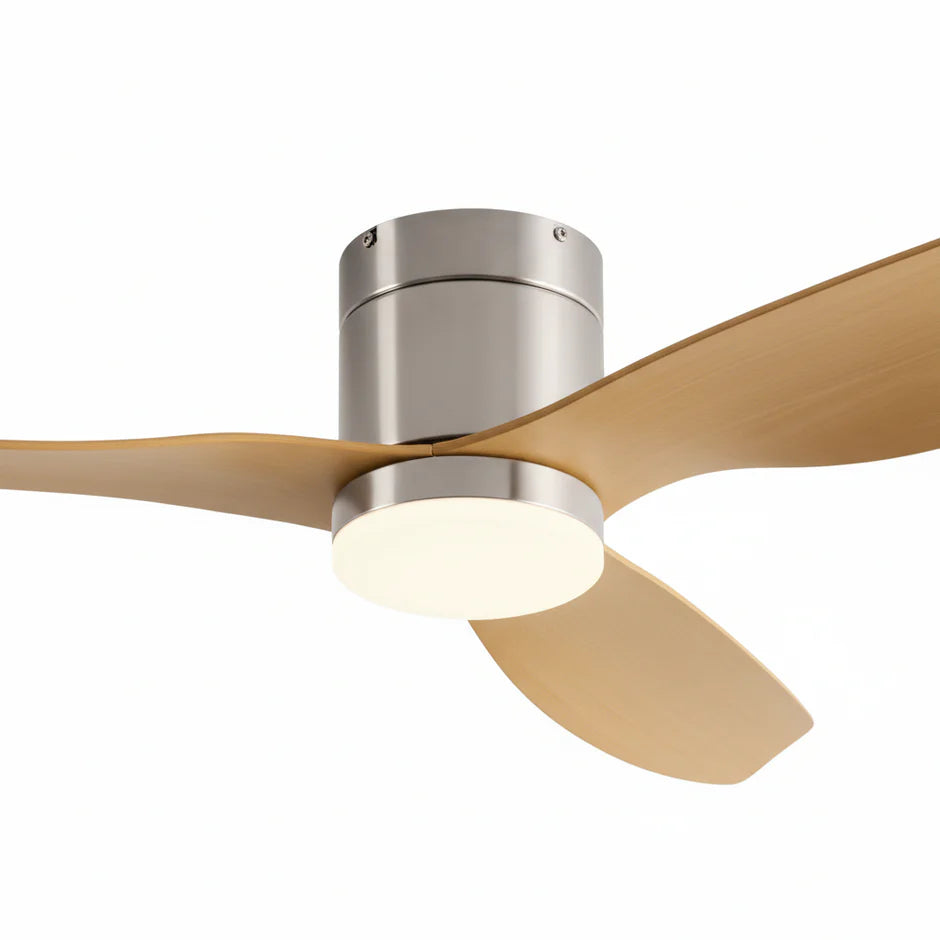 Integrated LED Silent Ceiling Fan - Silver & Light Wood ABS