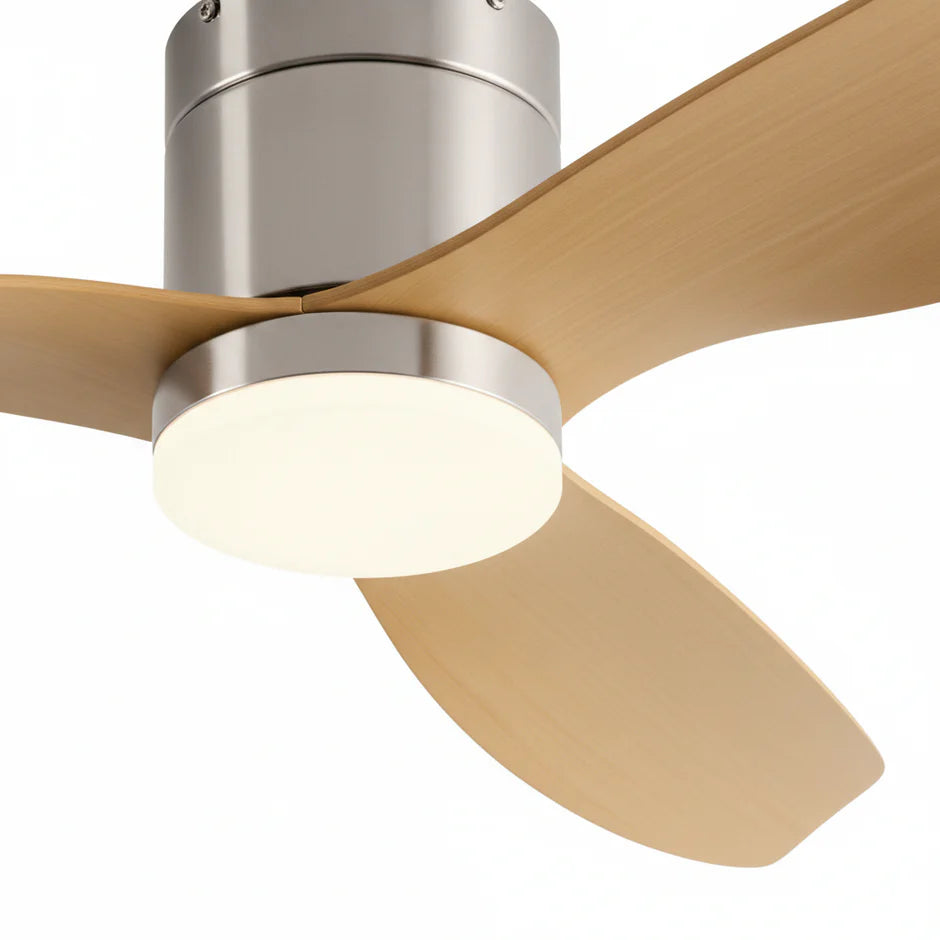 Integrated LED Silent Ceiling Fan - Silver & Light Wood ABS