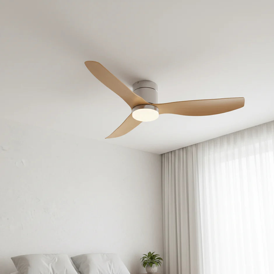 Integrated LED Silent Ceiling Fan - Silver & Light Wood ABS