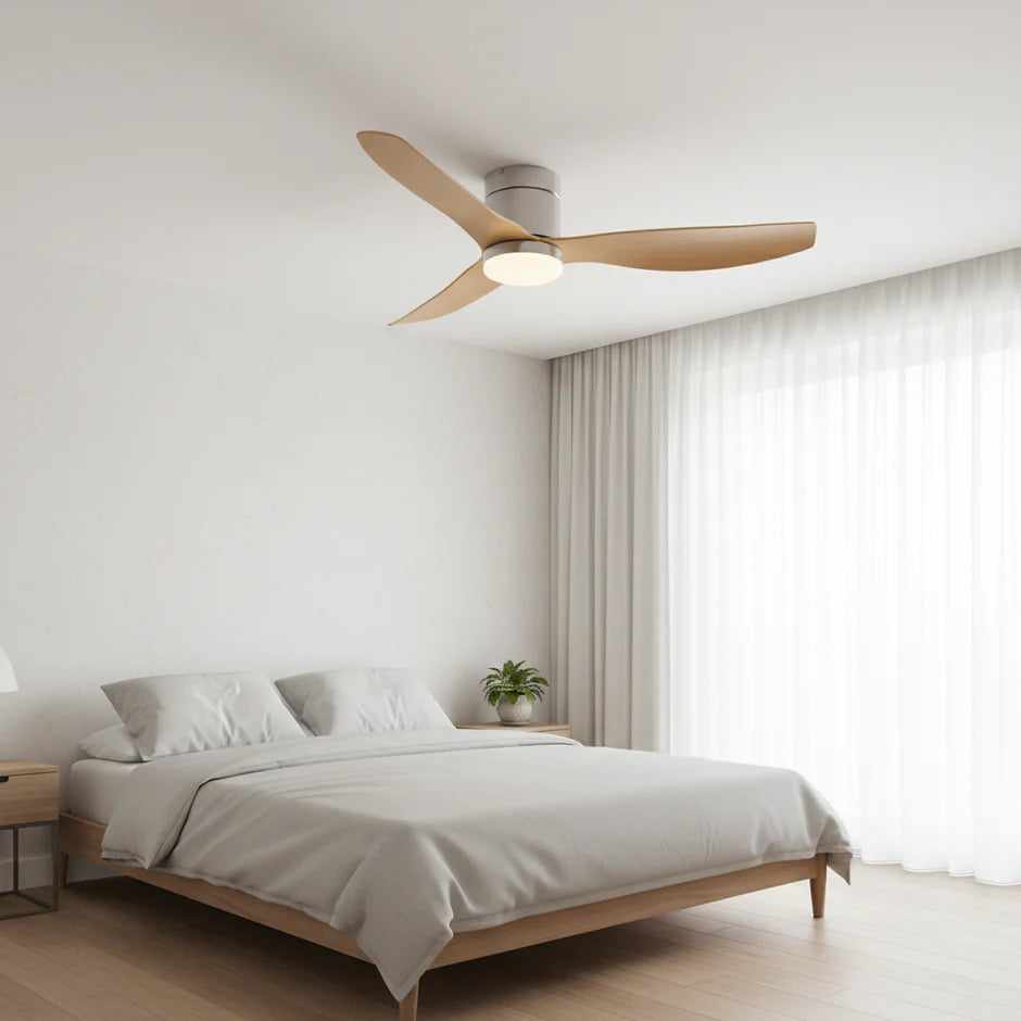 Integrated LED Silent Ceiling Fan - Silver & Light Wood ABS