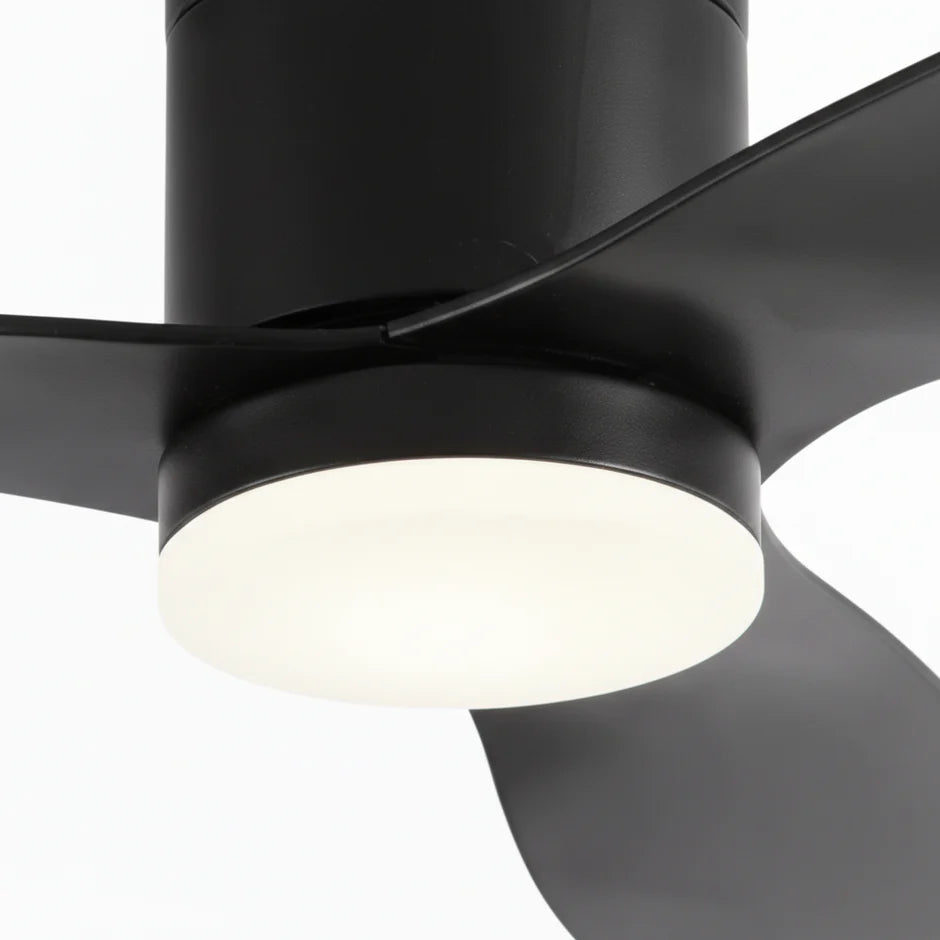 Quiet Ceiling Fan with Integrated LED Light - Black & Black ABS