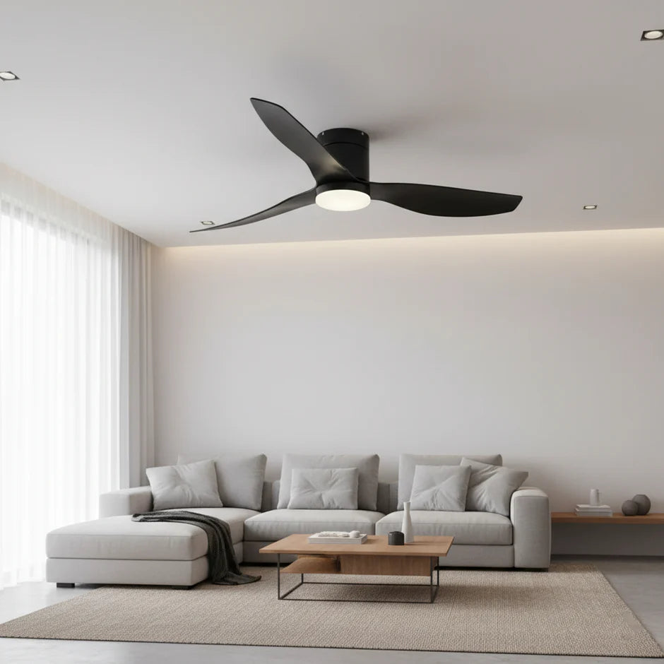 Quiet Ceiling Fan with Integrated LED Light - Black & Black ABS