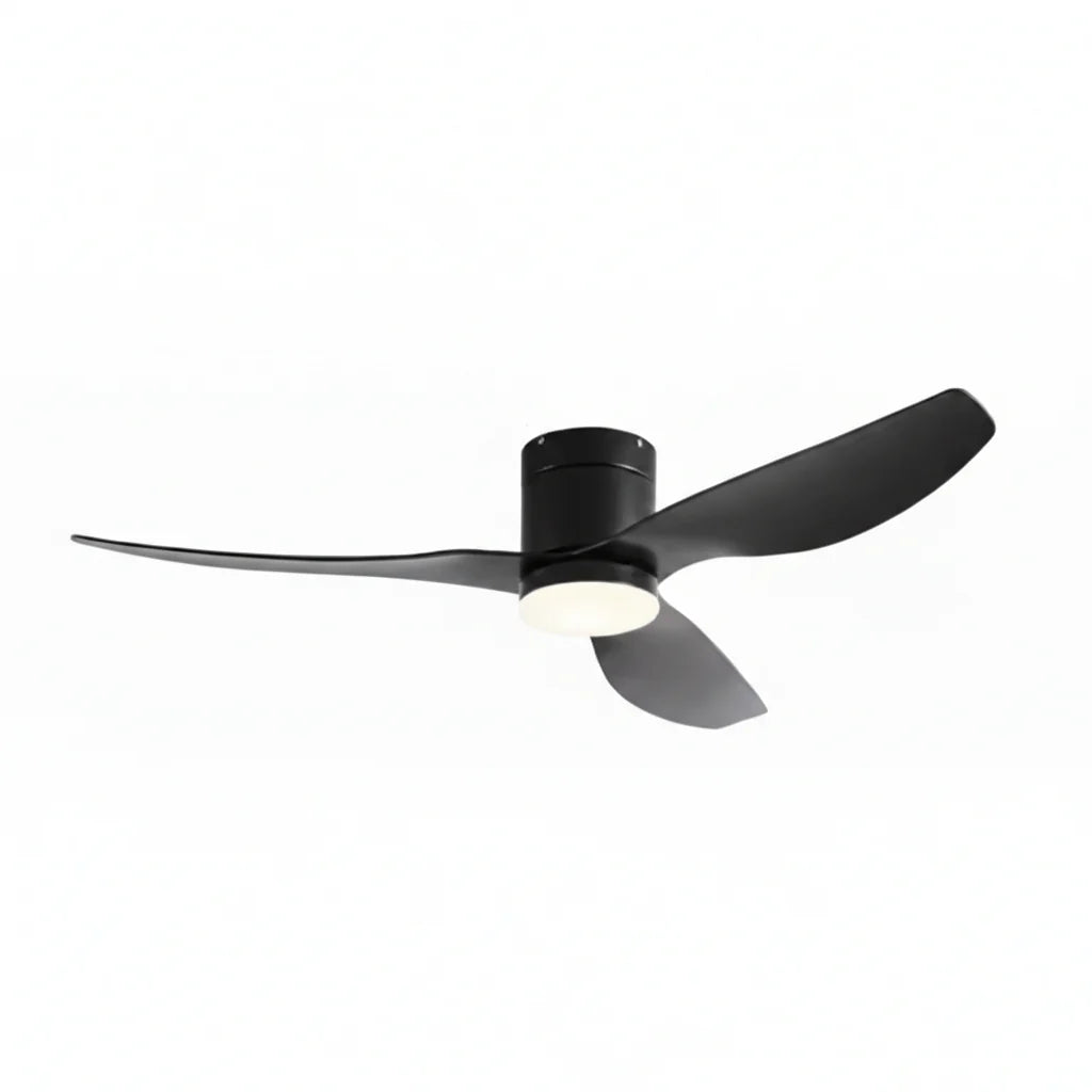 Quiet Ceiling Fan with Integrated LED Light - Black & Black ABS