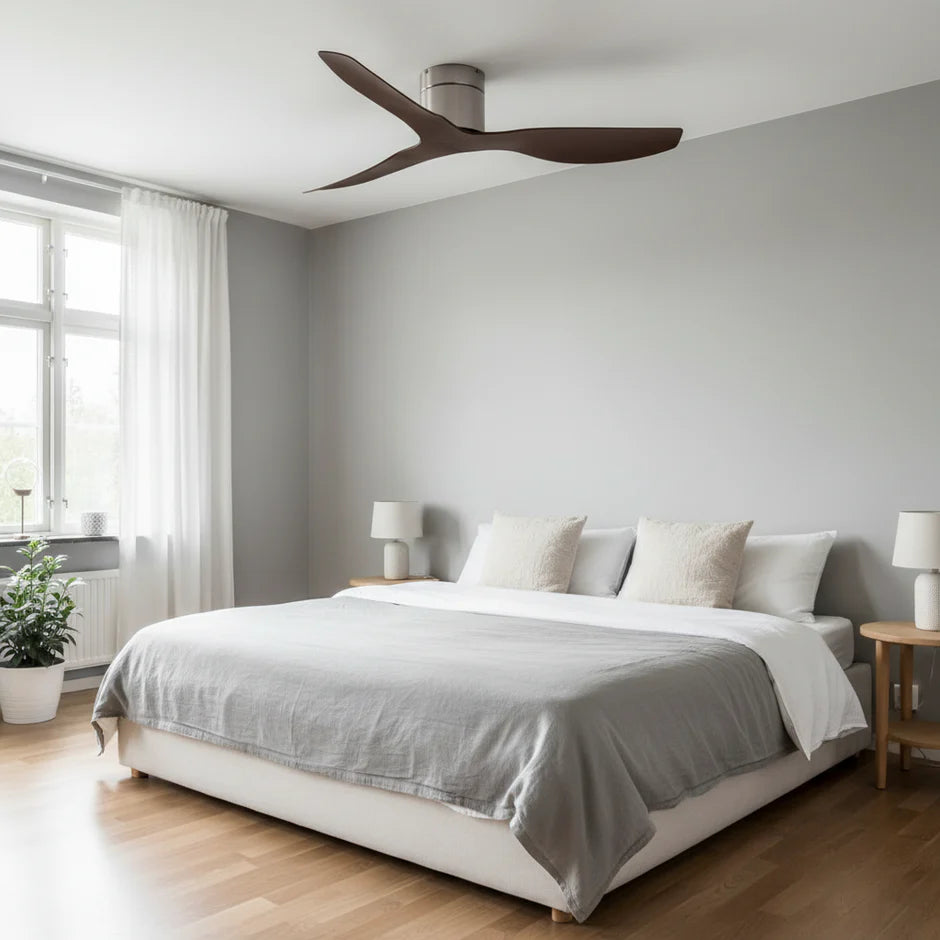 Ultra-Slim Ceiling Fan - Silver & Dark Wood ABS