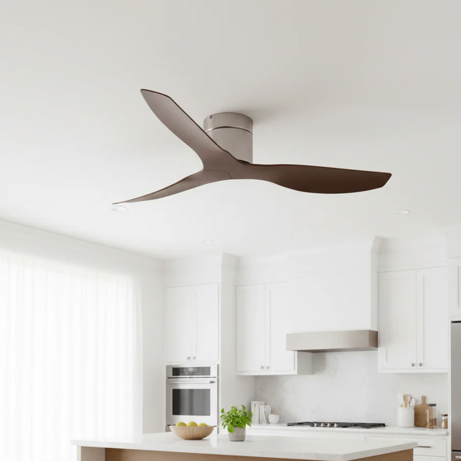 Ultra-Slim Ceiling Fan - Silver & Dark Wood ABS