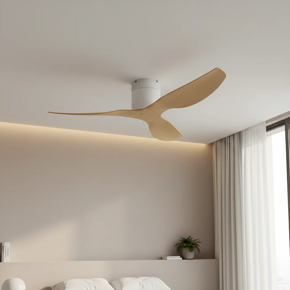 Ultra-slim Ceiling Fan - White & Light Wood ABS