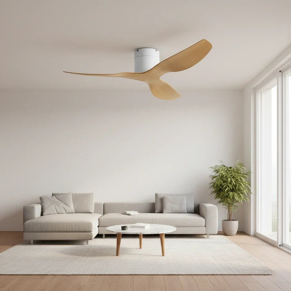 Ultra-slim Ceiling Fan - White & Light Wood ABS