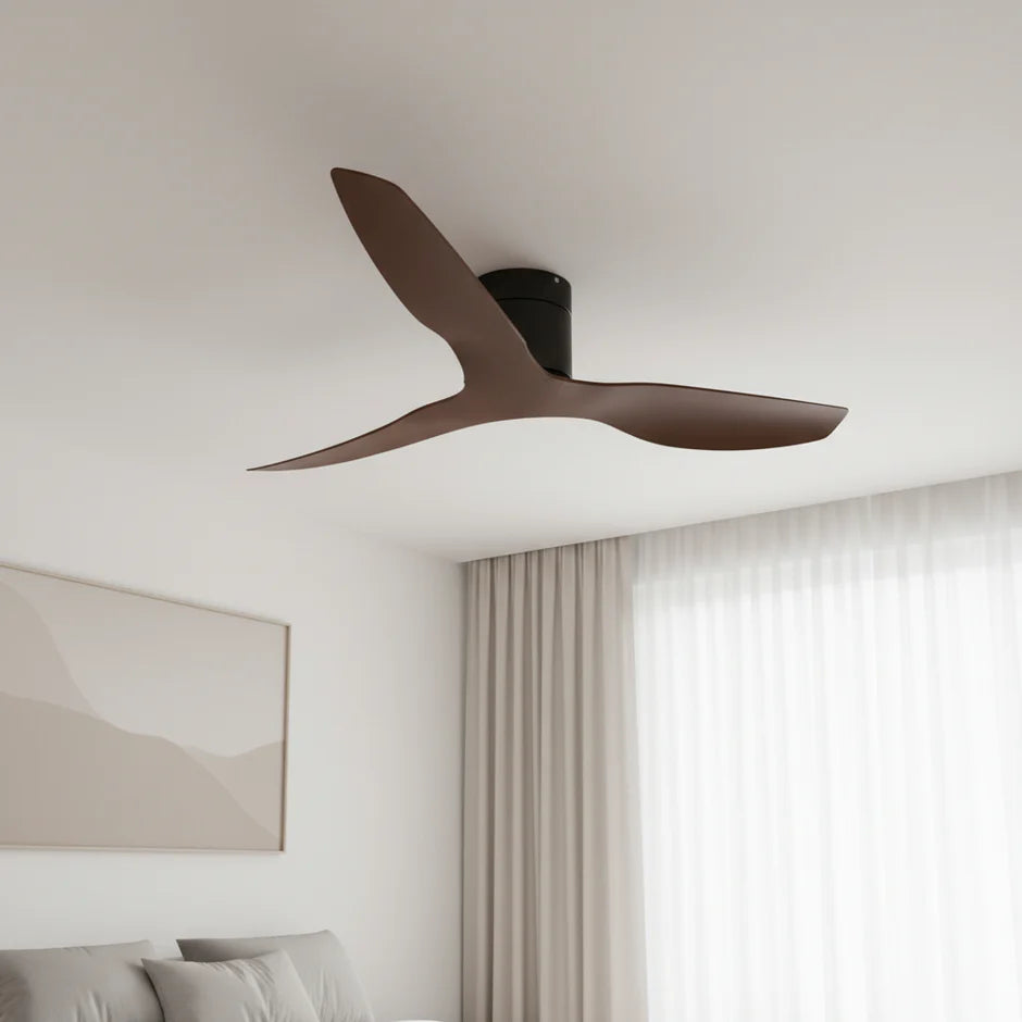 Ultra-Slim Ceiling Fan - Black & Dark Wood ABS
