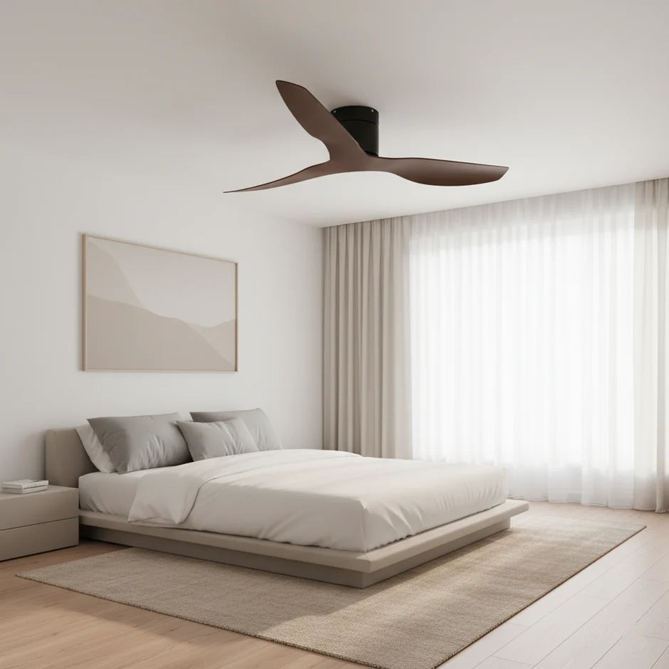 Ultra-Slim Ceiling Fan - Black & Dark Wood ABS