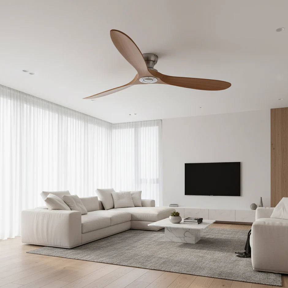 Solid Wood Ceiling Fan – Natural Wood and Silver