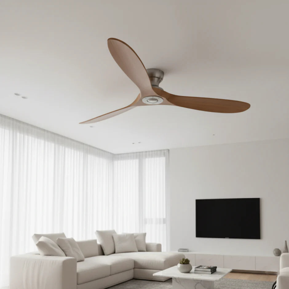 Solid Wood Ceiling Fan – Natural Wood and Silver