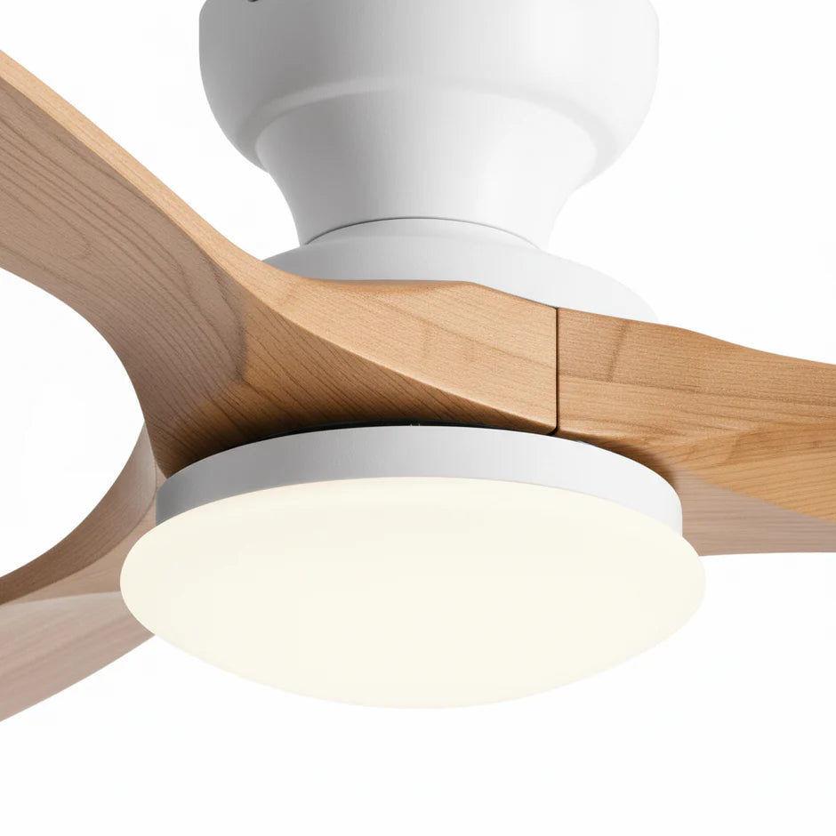 LED Ceiling Fan – Natural Wood and White