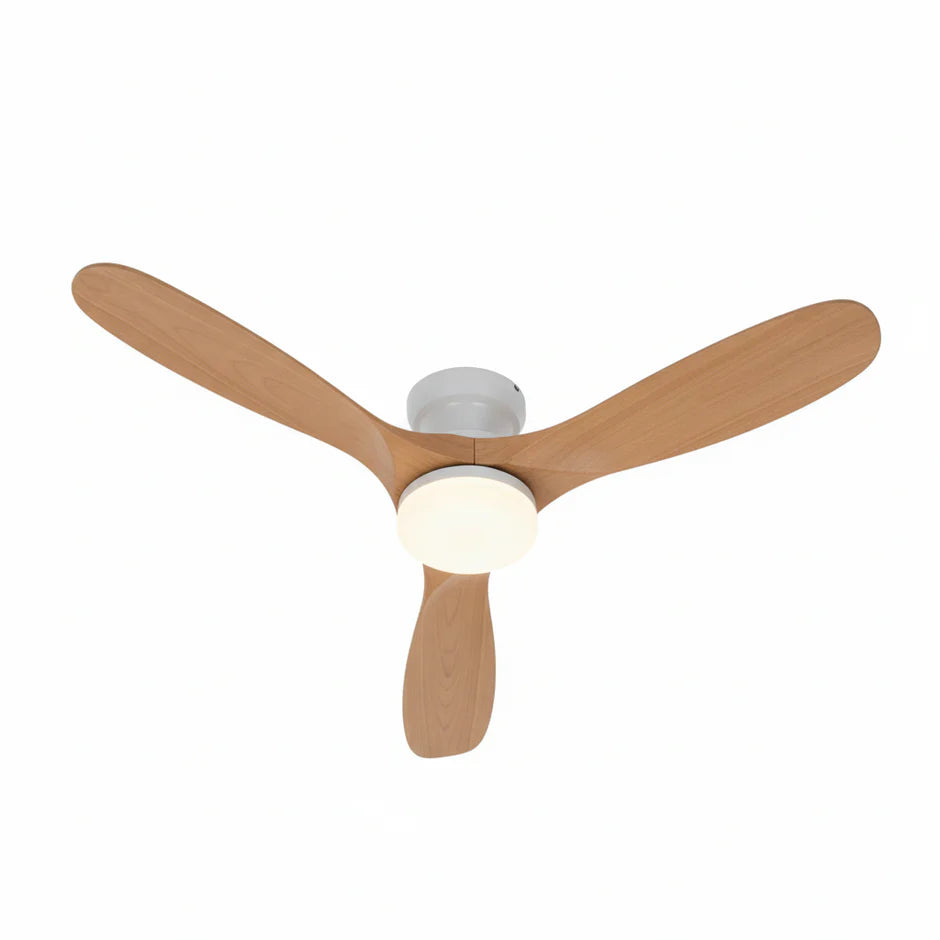 LED Ceiling Fan – Natural Wood and White
