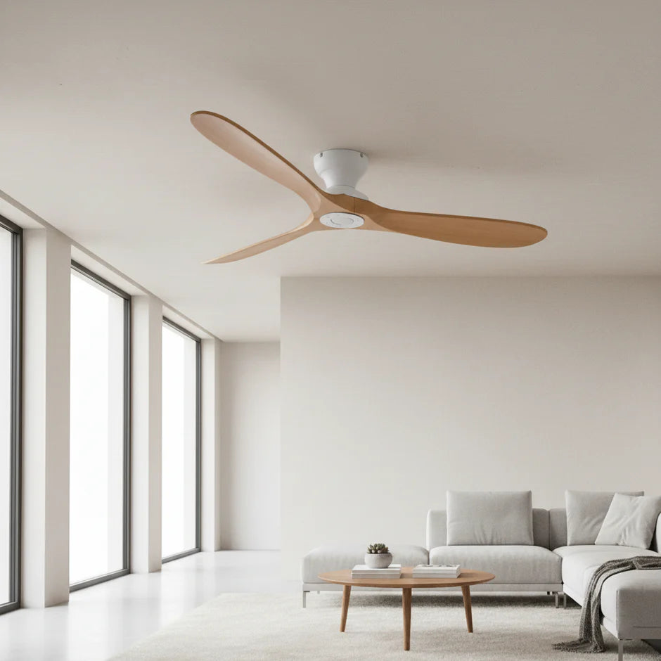 Solid Wood Ceiling Fan – Natural Wood and White