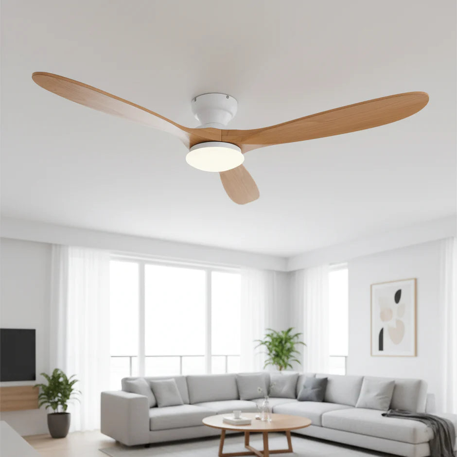 LED Ceiling Fan – Natural Wood and White