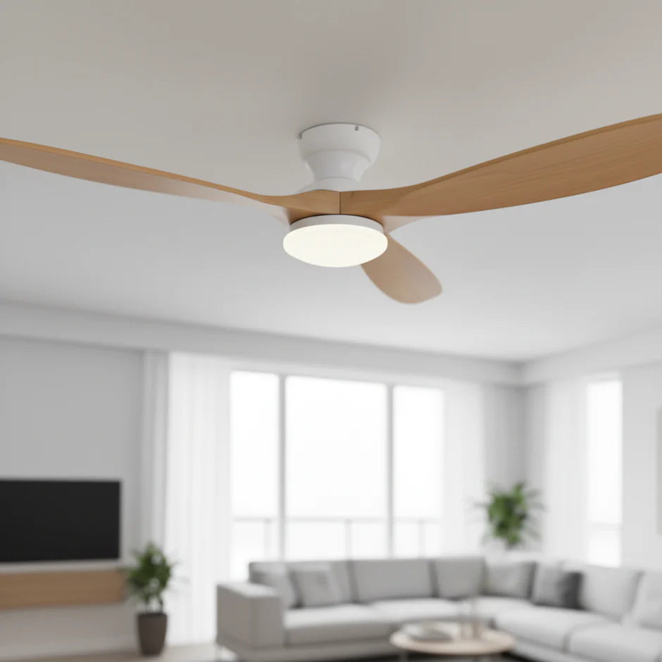 LED Ceiling Fan – Natural Wood and White