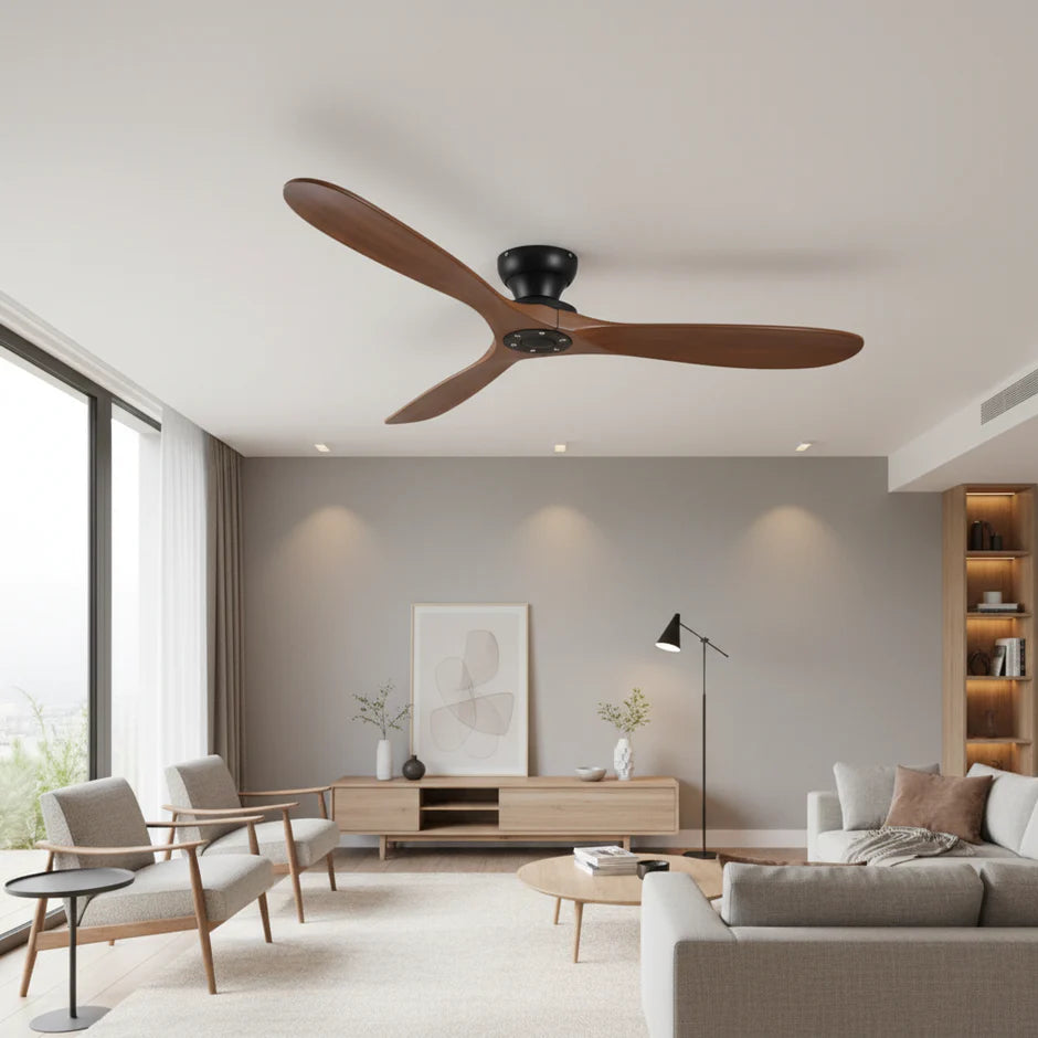 Solid Wood Ceiling Fan – Dark Wood and Black