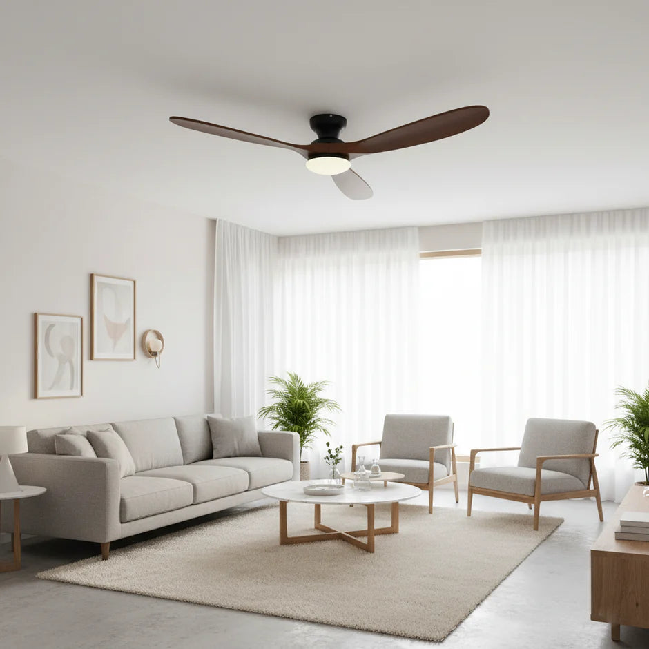 Ceiling Fan with LED Light – Dark Wood and Black