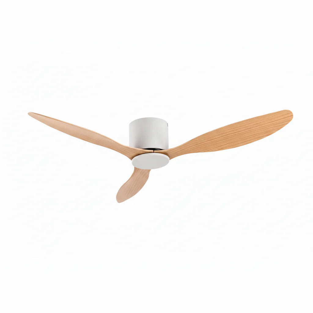 Silent DC Motor Ceiling Fan - White & Light Wood ABS