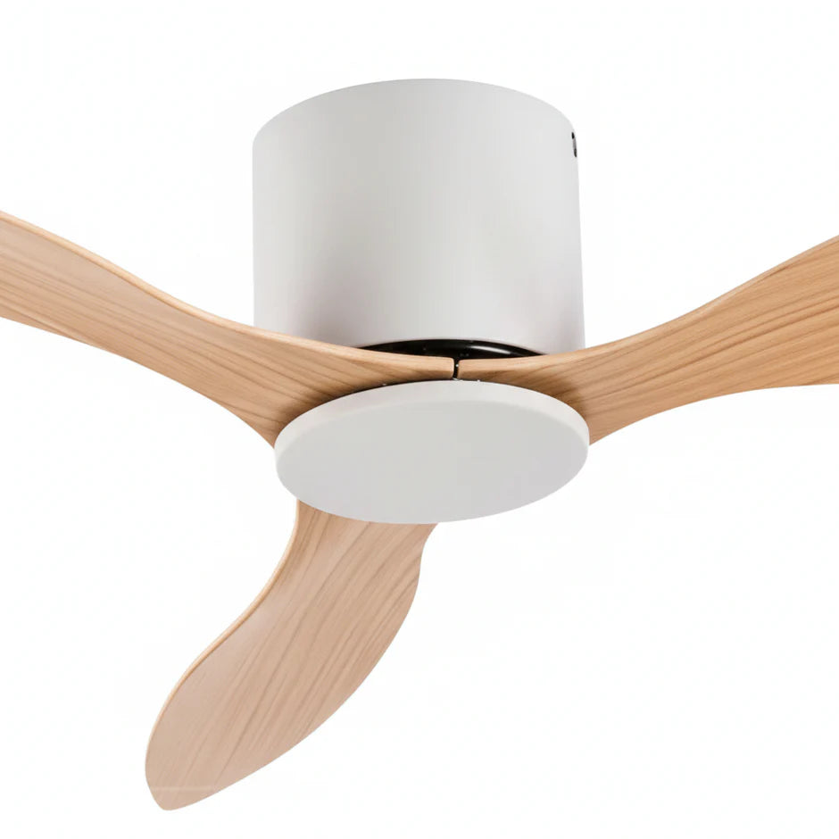 Silent DC Motor Ceiling Fan - White & Light Wood ABS