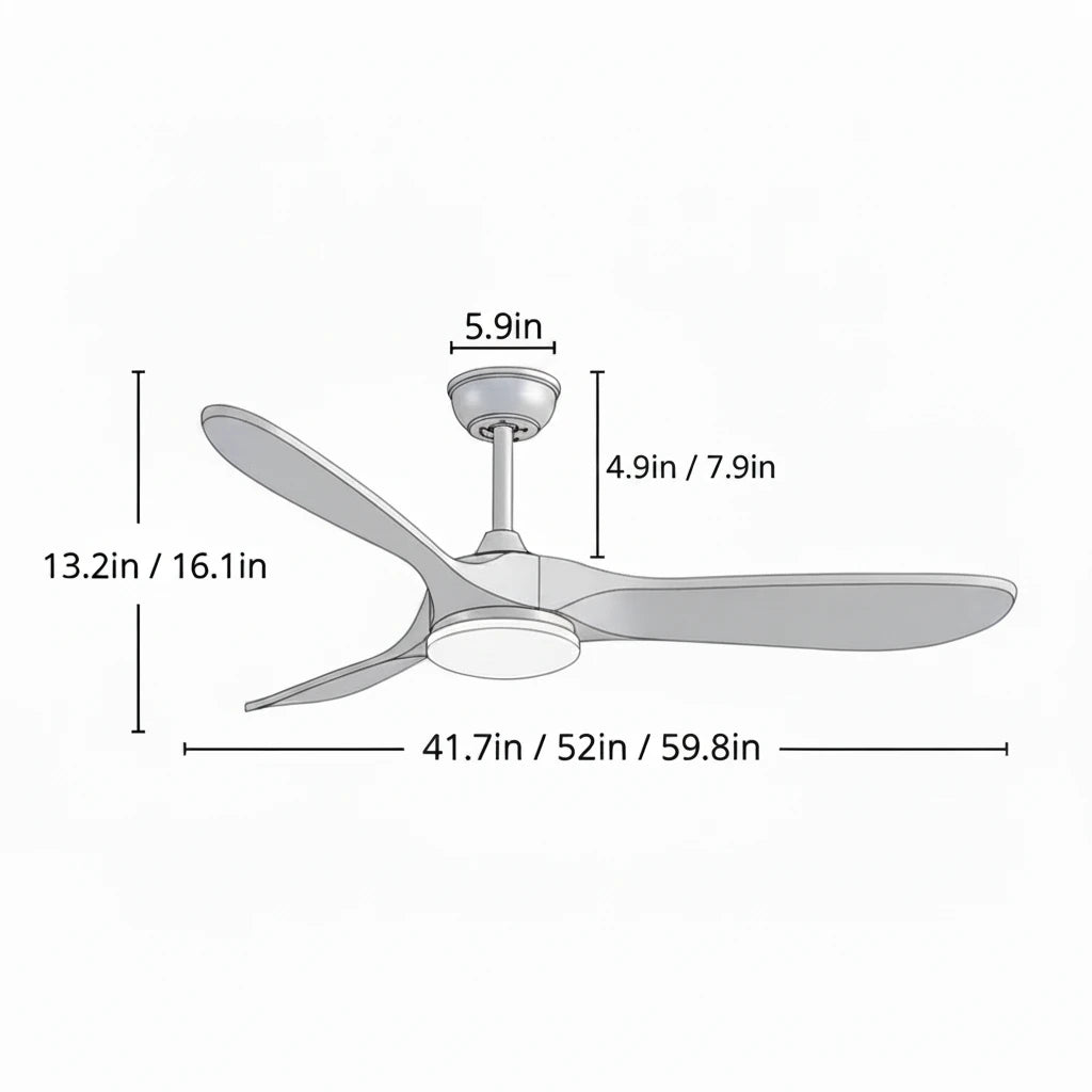 Quiet Vintage Ceiling Fan with LED - Black and Black ABS