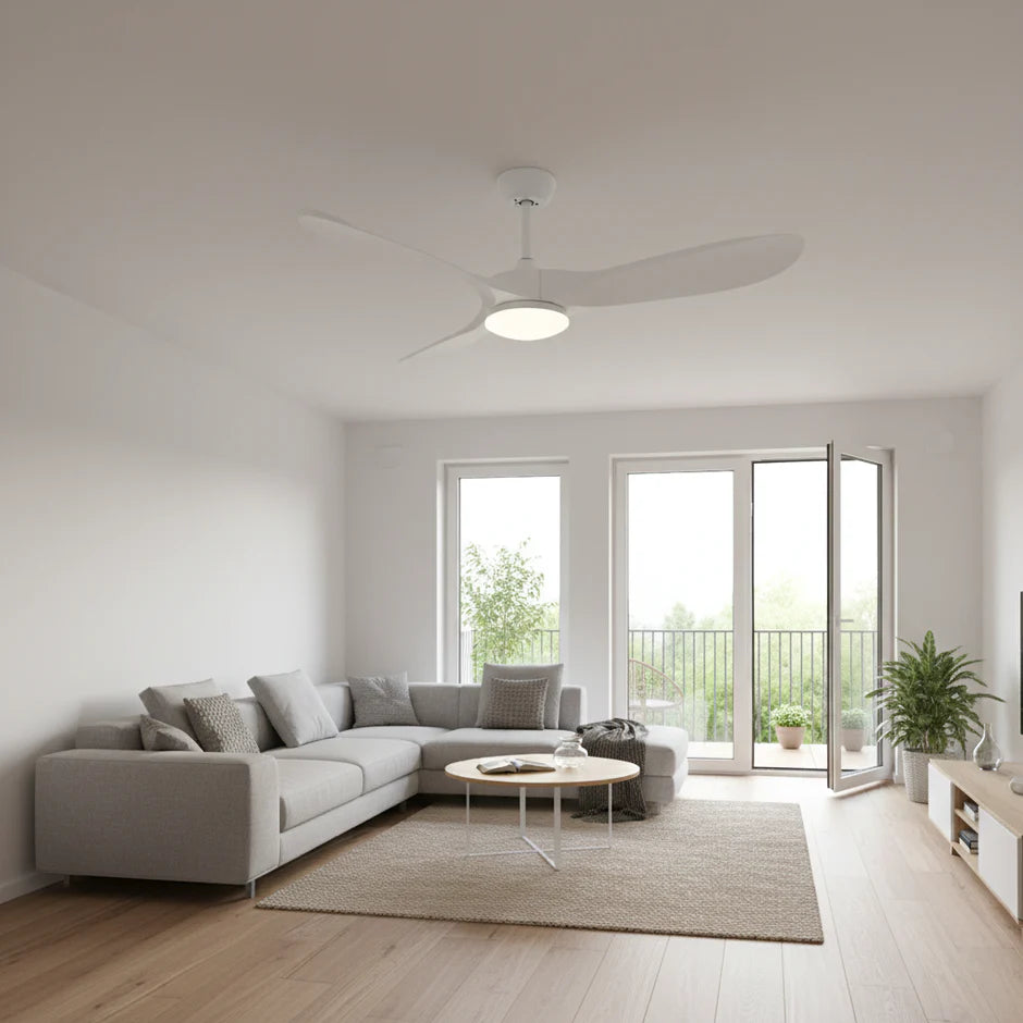 Vintage Silent Ceiling Fan with LED - White and White ABS