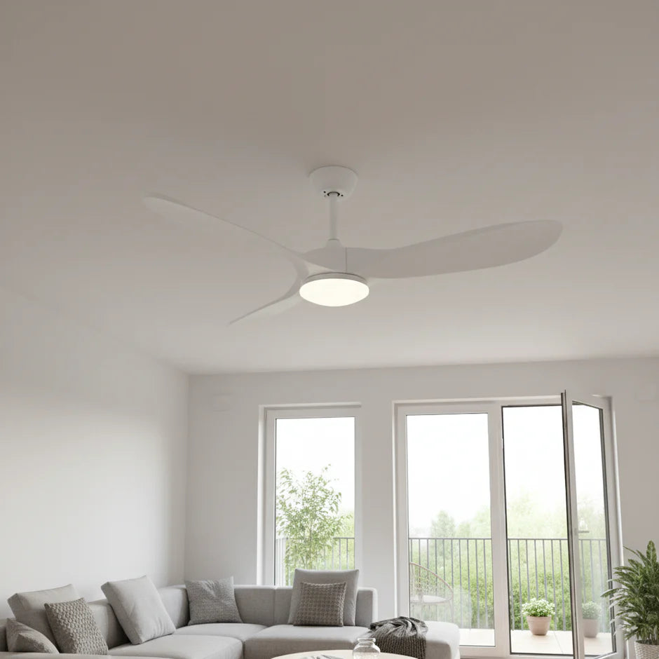 Vintage Silent Ceiling Fan with LED - White and White ABS