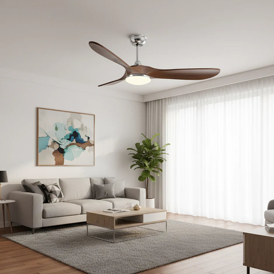 Silent Vintage Ceiling Fan with LED - Silver and Dark Brown ABS