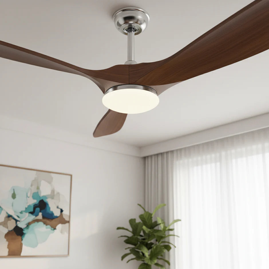 Silent Vintage Ceiling Fan with LED - Silver and Dark Brown ABS