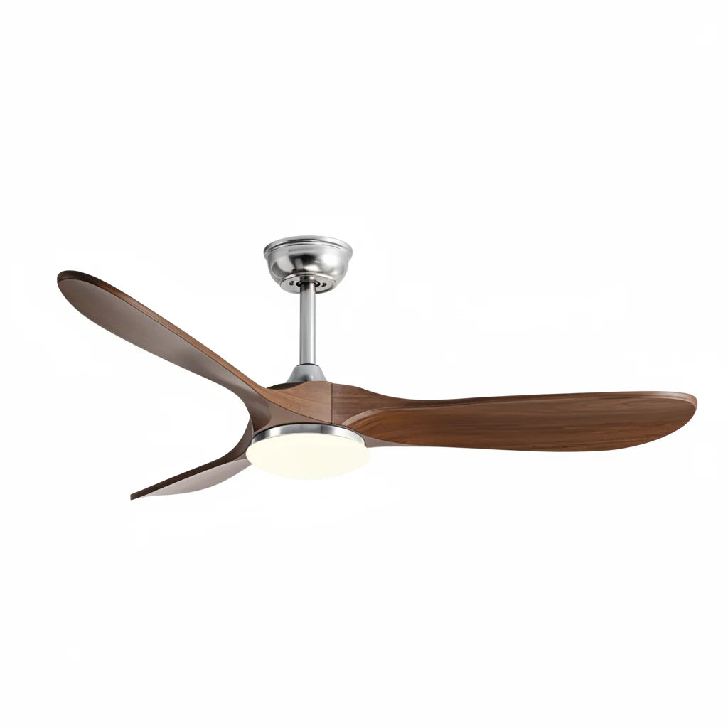 Silent Vintage Ceiling Fan with LED - Silver and Dark Brown ABS