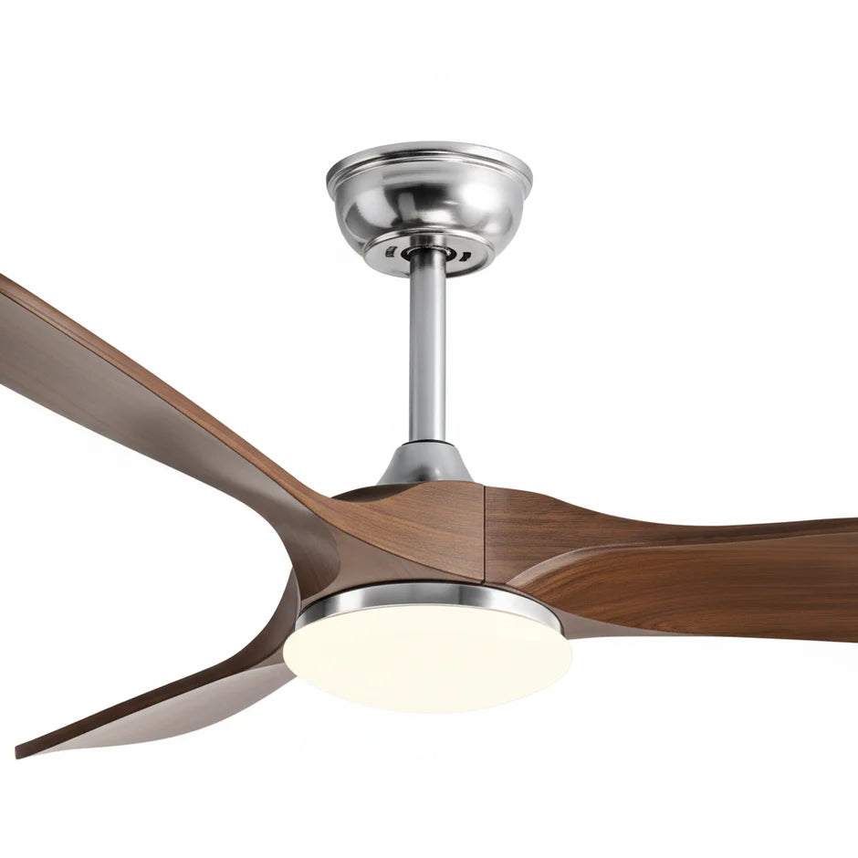 Silent Vintage Ceiling Fan with LED - Silver and Dark Brown ABS