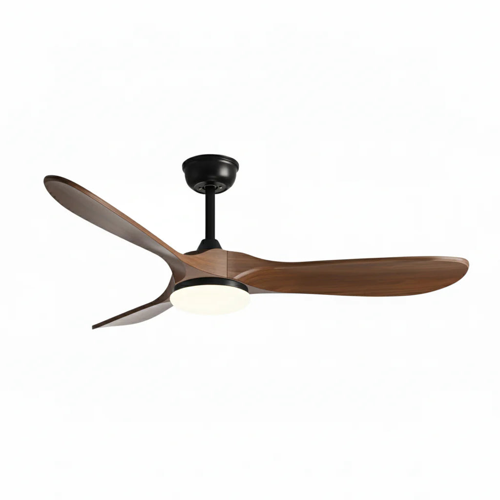 Silent Vintage Ceiling Fan with LED - Black and Dark Brown ABS