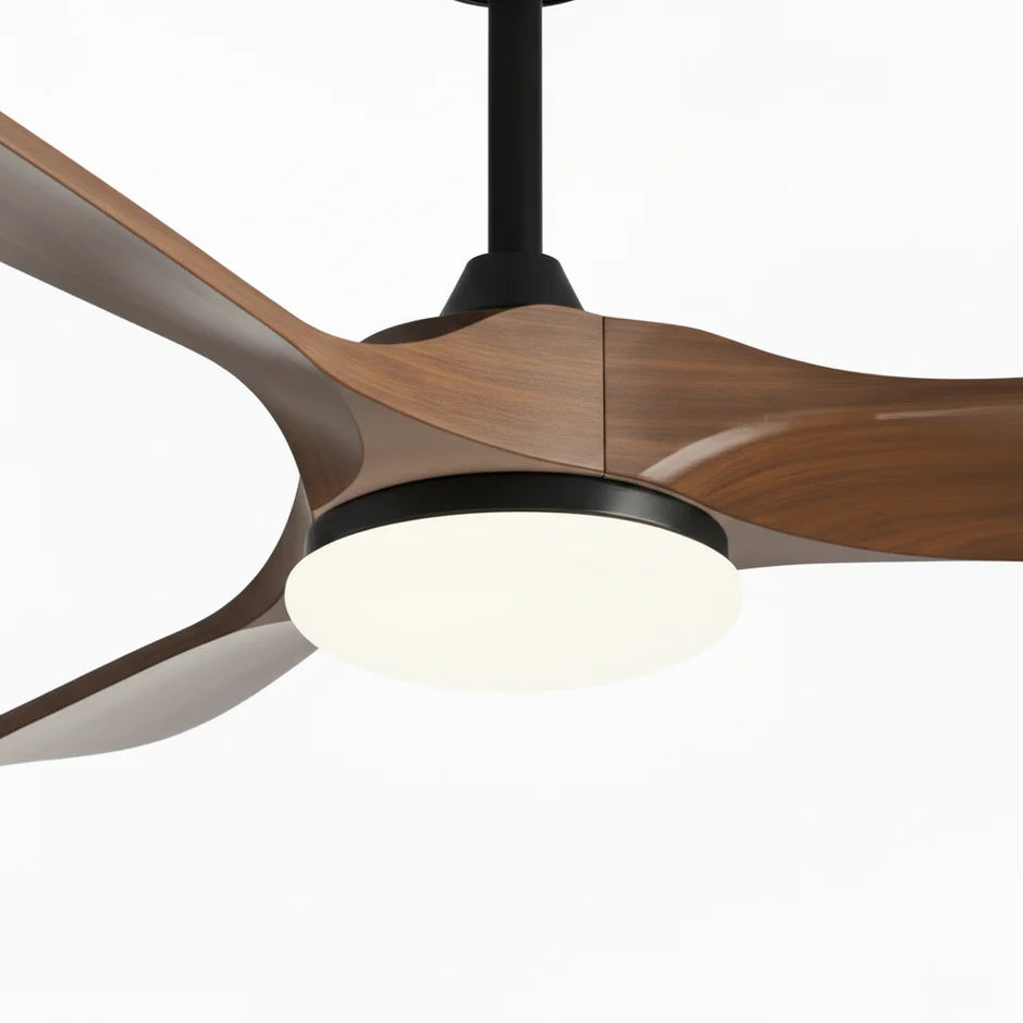 Silent Vintage Ceiling Fan with LED - Black and Dark Brown ABS